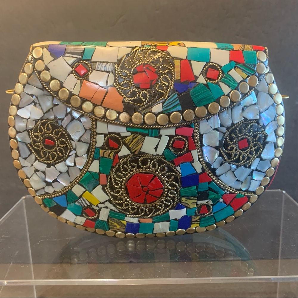 RAMLA Handmade Colorful Mosaic Clutch/Shoulder/Crossbody Bag.  NWOT